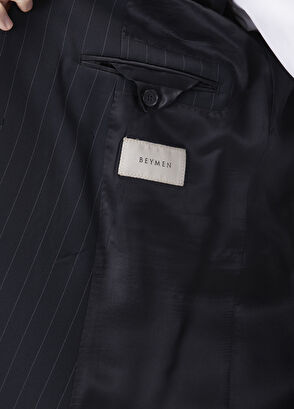 Drop 8 Siyah Çizgili Yün Kruvaze Takım Elbise - Görsel 14