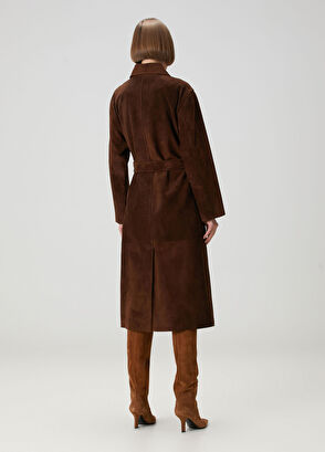 Kahverengi Süet Palto - Görsel 5