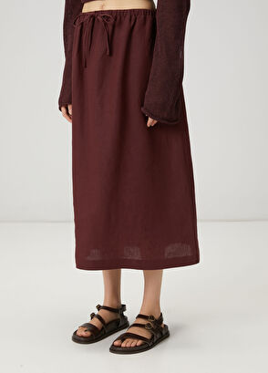 Beymen Club Midi Linen Skirt With Plum Laces - 3