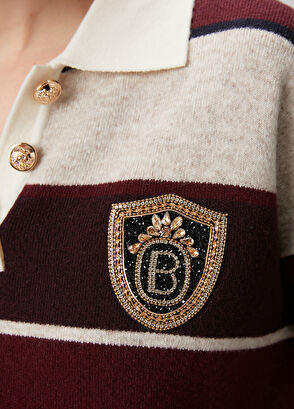 Beymen Club Bordo Çizgili Yün Polo Kazak - 6