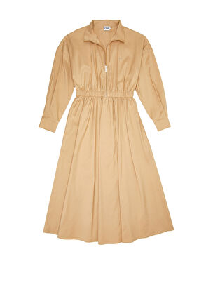 Beymen Club Beige Collar Zippered Midi Taffeta Dress - 5