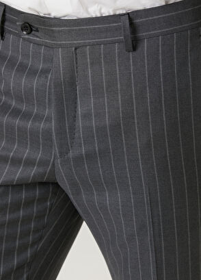 Drop 7 Gri Çizgi Desenli Yün Kruvaze Takım Elbise - Görsel 13