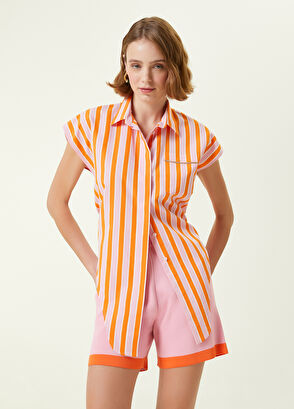 Beymen Club Pembe Çizgili Taşlı Cep Detaylı Gömlek - 5