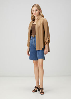 Beymen Club Koyu Bej Perfore Detaylı Deri Ceket - 5