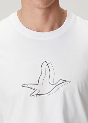 Beymen Club White Relax Fit Artwork Goose Detailed T-Shirt - 6
