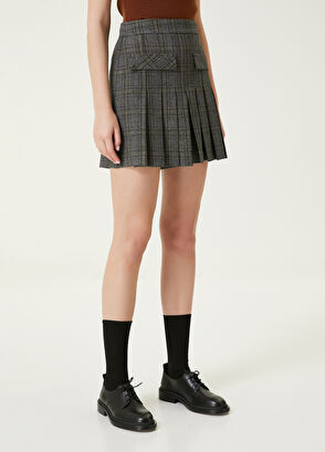 Beymen Club Antrasit Ekoseli Mini Şort Etek - 3