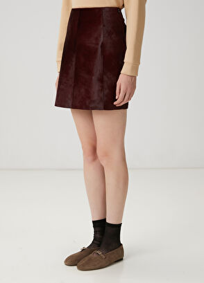 Beymen Club Bordo Tay Tüyü Deri Mini Etek - 4