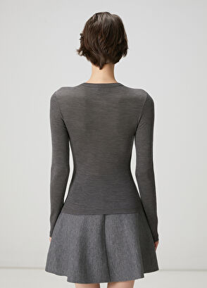 Beymen Club Grey Mélange Long Sleeve Wool T-Shirt - 5