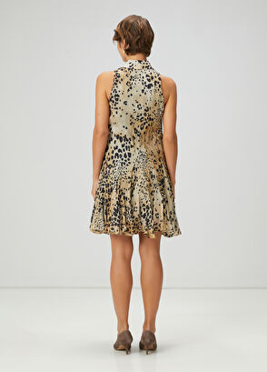 Beymen Club Beige Leopard Print Mini Linen Dress - 5