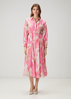 Beymen Club Pink Floral Midi Organza Dress - 4
