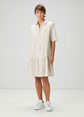 Beymen Club Beige White Striped Midi Shirt Dress - 3