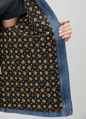 Valentino Mavi Desenli Garnili Denim Ceket - 6