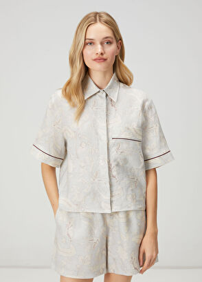 Beymen Club Blue Paisley Patterned Linen Shirt - 3