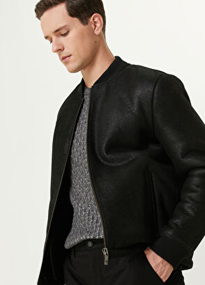 Beymen Club Black Bomber Leather Coat - 3