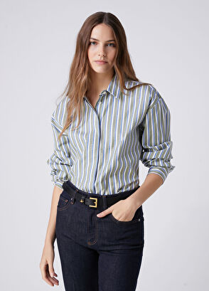 Beymen Club Green Blue Striped Hotfix Shirt - 5
