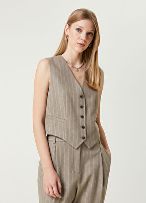 Beymen Club Camel Çizgili Yün Yelek - 5