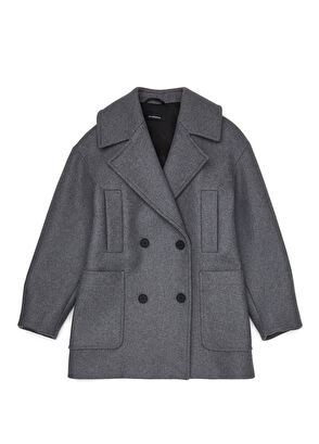 Oversize Gri Yün Kaşe Kaban - Görsel 9