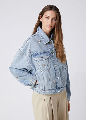 Beymen Club Mavi Serpme Taşlı Denim Ceket - 6