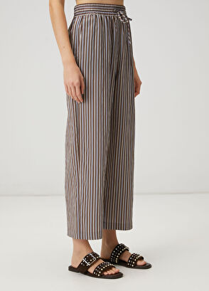 Beymen Club Kahverengi Çizgili Bol Paça Pantolon - 4