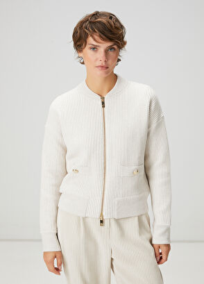 Beymen Club Beige Ottoman Textured Wool Bomber Jacket - 3