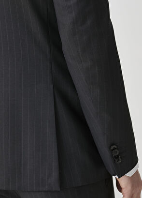 Lacivert Çizgi Desenli Yün Takım Elbise - Görsel 9