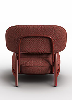 Borbo Clay Red Metal Frame Armchair with Wooden Armrests - 5