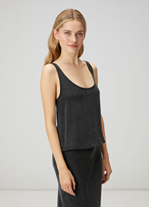 Beymen Club Antrasit Cupro Kolsuz Bluz - 4