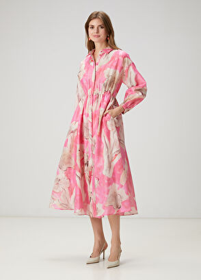 Beymen Club Pink Floral Midi Organza Dress - 3