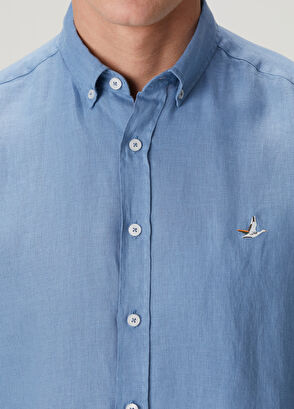 Beymen Club Comfort Fit Grey Blue Linen Shirt - 7