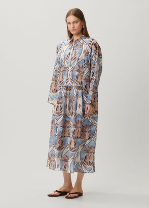 Nefes İstanbul India Artichoke Flower Denim Mavi Midi Elbise - 3