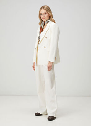 Beymen Club Off-White Double-Breasted Linen Blazer - 3