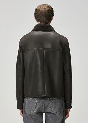 Beymen Club Kahverengi Yakası Shearling Detaylı Deri Mont - 6