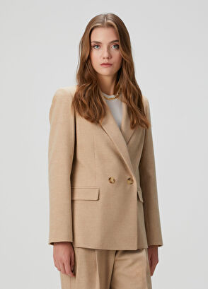Beymen Collection Bej Yün Karışımlı Kruvaze Ceket - 4
