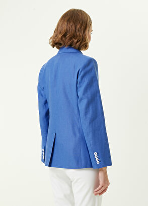 Beymen Club Koyu Mavi Kırlangıç Yaka Kruvaze Keten Blazer - 6