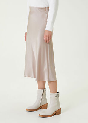 Beymen Club Beige Midi Evaze Satin Skirt - 3