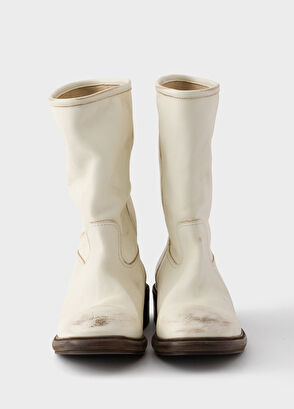 Nötr Vintage Efektli Deri Kadın Bot - Görsel 7