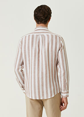 Beymen Club Comfort Fit Bej Dikey Çizgi Desenli Keten Gömlek - 5