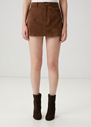 Beymen Club Brown Mini Suede Skirt - 3