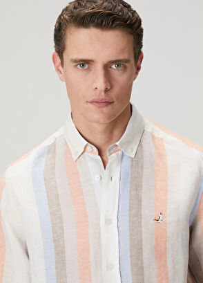 Beymen Club Comfort Fit Mink Stripe Linen Shirt - 7