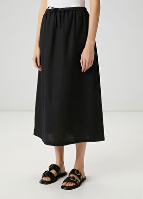 Beymen Club Midi Linen Skirt With Black Laces - 4
