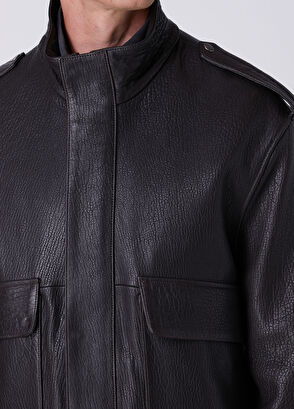 Beymen Club Dark Brown High Neck Leather Jacket - 6