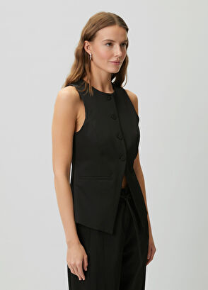 Beymen Club Siyah Teknik Kumaş Uzun Yelek - 5