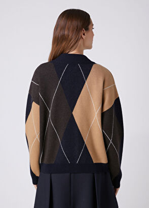 Beymen Club Camel Black Diamond Patterned Wool Cardigan - 7