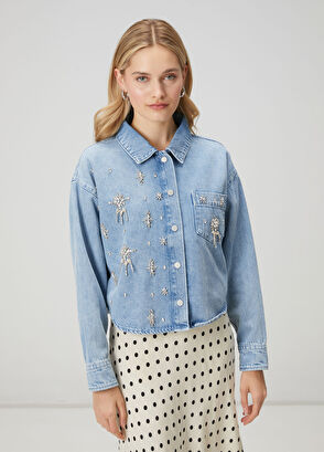 Beymen Club Blue Crystal Denim Jacket - 4