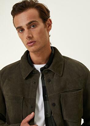 Beymen Club Khaki Shearling Detailed Suede Coat - 8