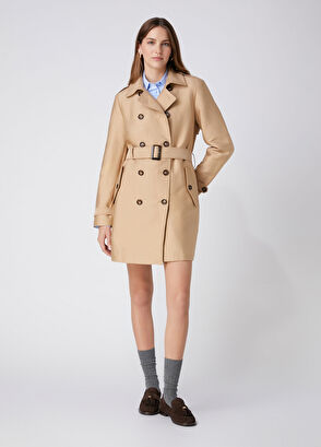 Beymen Club Beige Short Double-Breasted Trench Coat - 5