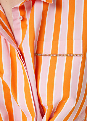 Beymen Club Pembe Çizgili Taşlı Cep Detaylı Gömlek - 6