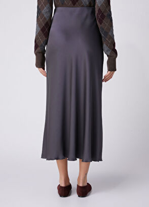 Beymen Club Dark Grey A-line Long Satin Skirt - 6