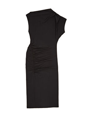 Academia Siyah Asimetrik Midi Elbise - 6