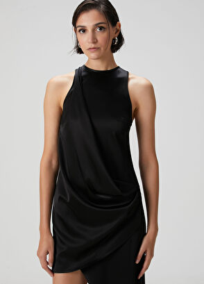 Siyah Mini Saten Abiye Elbise - Görsel 4